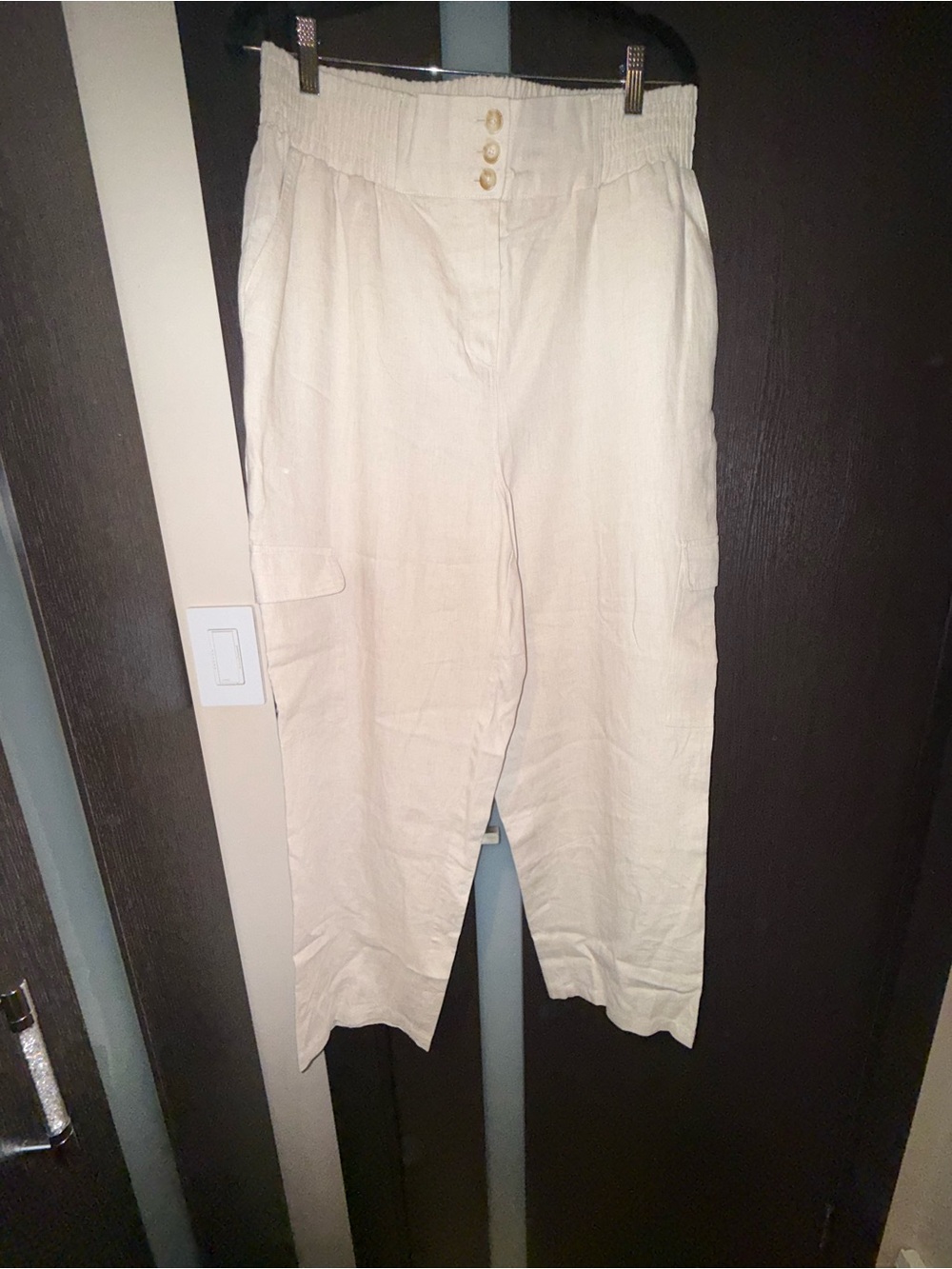NANETTE LEPORE Linen High-Waist Cream Cargo Linen Blend Pants Size XL